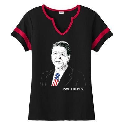 I Smell Hippies Ronald Reagan Ladies Halftime Notch Neck Tee