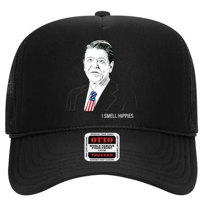 I Smell Hippies Ronald Reagan High Crown Mesh Back Trucker Hat