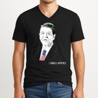 I Smell Hippies Ronald Reagan V-Neck T-Shirt