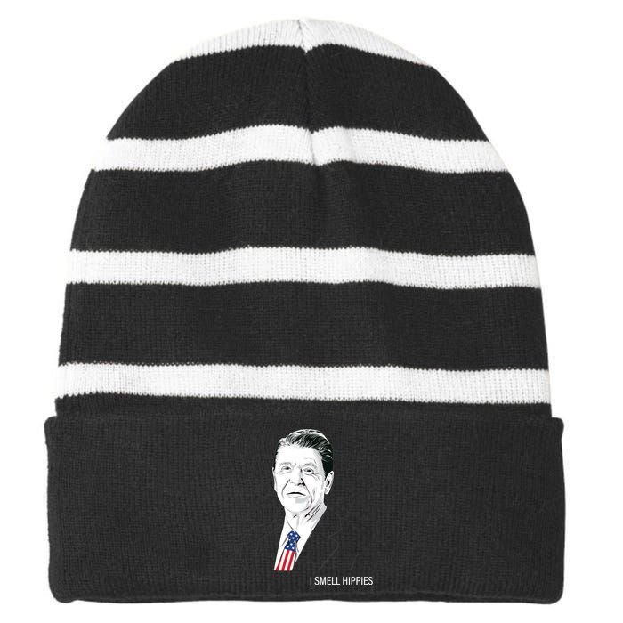 I Smell Hippies Ronald Reagan Striped Beanie with Solid Band