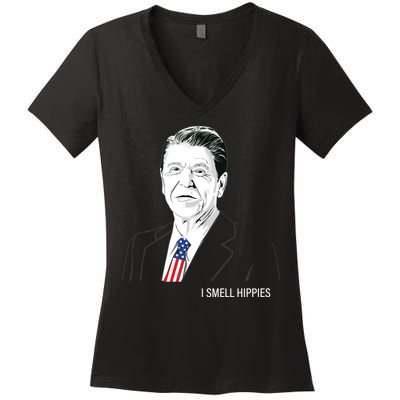 I Smell Hippies Ronald Reagan Women's V-Neck T-Shirt