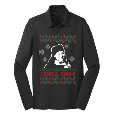 I Smell Snow Ugly Christmas Funny Silk Touch Performance Long Sleeve Polo