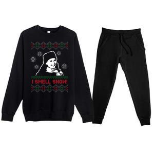 I Smell Snow Ugly Christmas Funny Premium Crewneck Sweatsuit Set