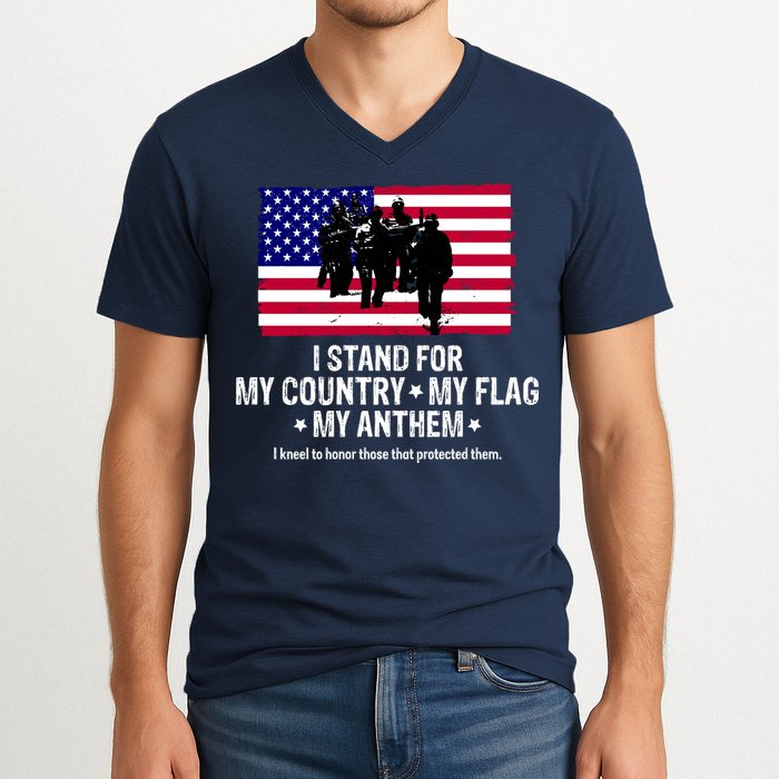 I Stand For My Country Flag My Anthem V-Neck T-Shirt
