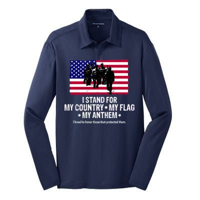 I Stand For My Country Flag My Anthem Silk Touch Performance Long Sleeve Polo