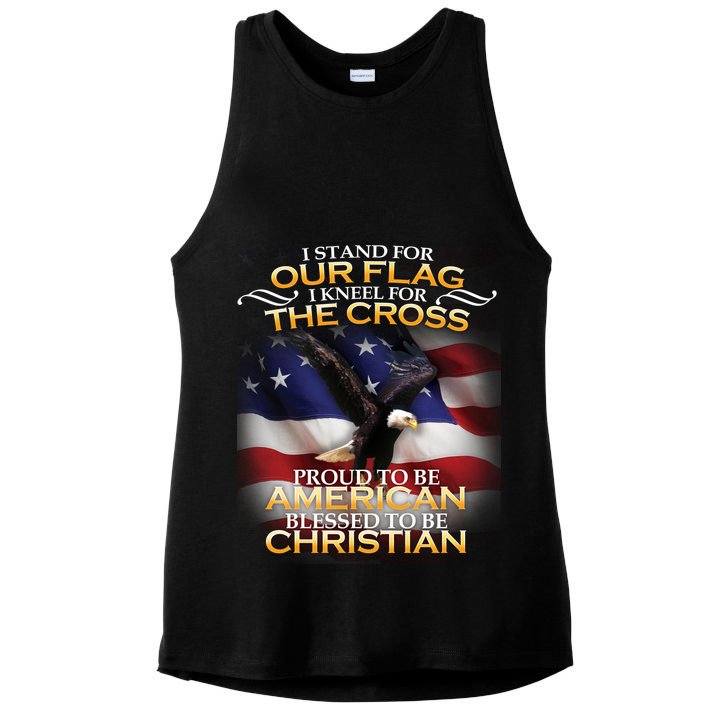 I Stand For Our Flag Kneel For The Cross Proud American Christian  Ladies PosiCharge Tri-Blend Wicking Tank