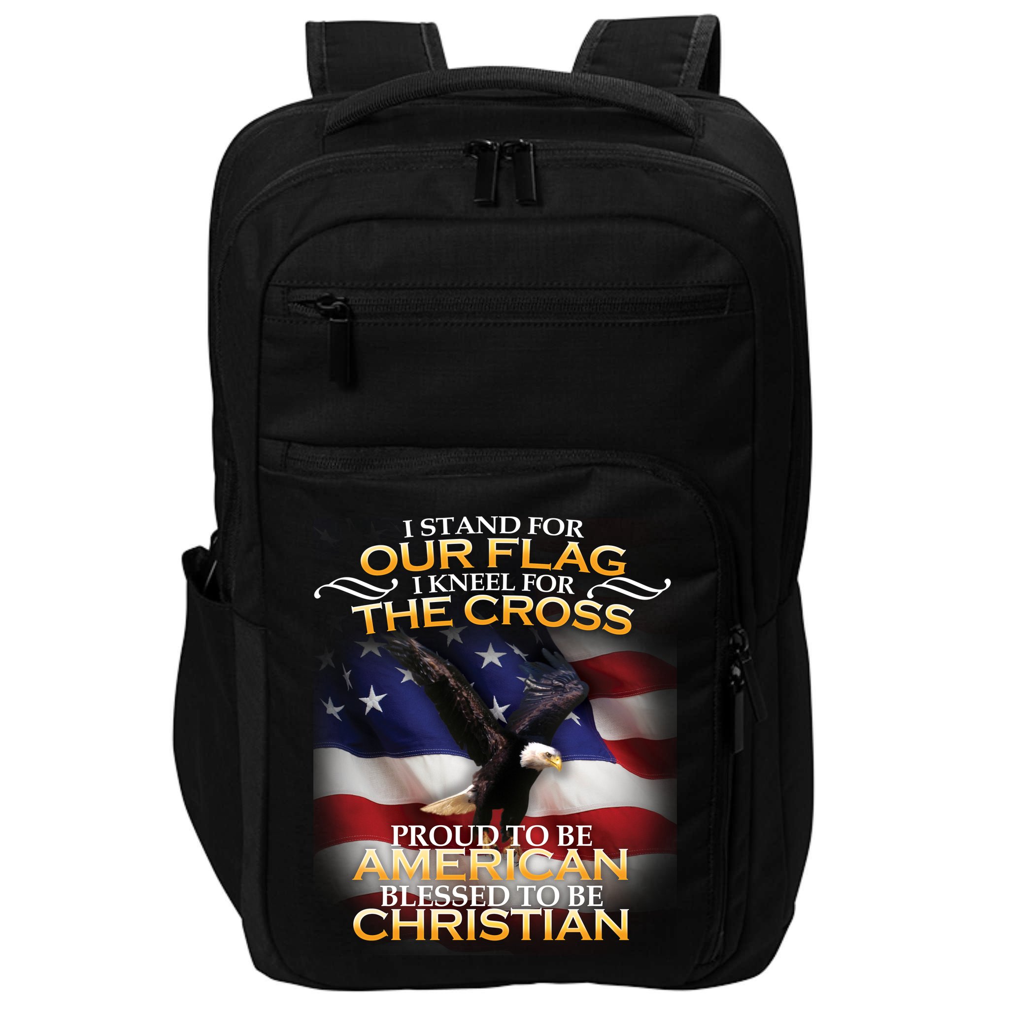 I Stand For Our Flag Kneel For The Cross Proud American Christian  Impact Tech Backpack