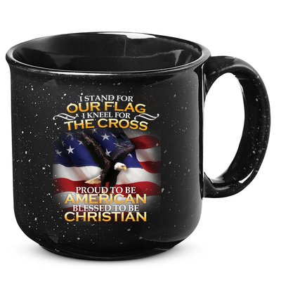 I Stand For Our Flag Kneel For The Cross Proud American Christian  15oz Campfire Ceramic Mug