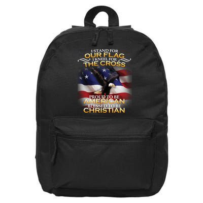 I Stand For Our Flag Kneel For The Cross Proud American Christian  16 in Basic Backpack