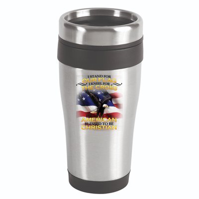 I Stand For Our Flag Kneel For The Cross Proud American Christian  16oz Travel Tumbler