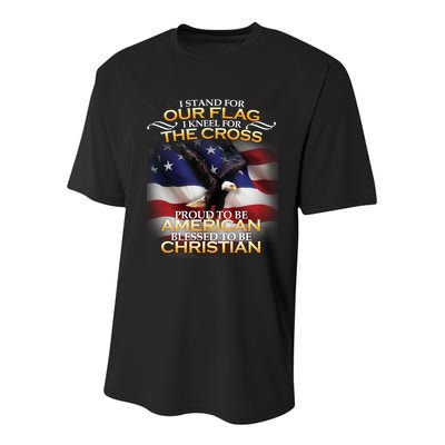 I Stand For Our Flag Kneel For The Cross Proud American Christian  Youth Performance Sprint T-Shirt