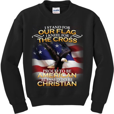 I Stand For Our Flag Kneel For The Cross Proud American Christian  Kids Sweatshirt