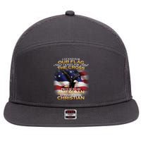 I Stand For Our Flag Kneel For The Cross Proud American Christian  7 Panel Mesh Trucker Snapback Hat