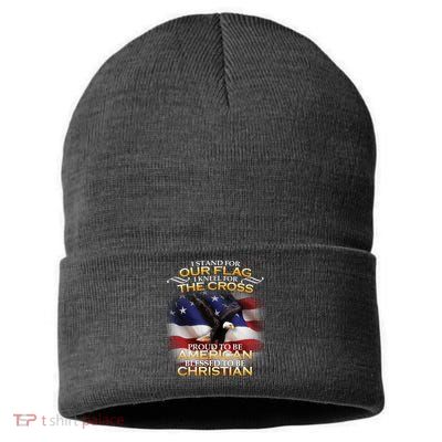 I Stand For Our Flag Kneel For The Cross Proud American Christian  Sustainable Knit Beanie
