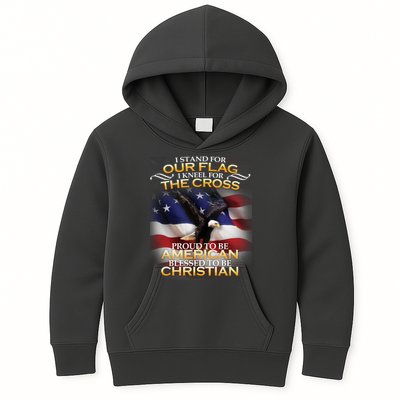 I Stand For Our Flag Kneel For The Cross Proud American Christian  Kids Hoodie