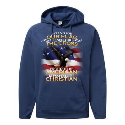 I Stand For Our Flag Kneel For The Cross Proud American Christian  Performance Fleece Hoodie