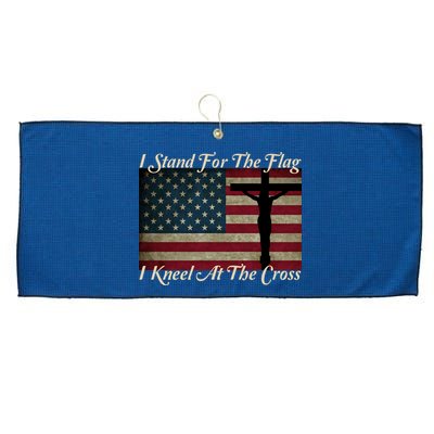 I Stand For The Flag And Kneel For The Cross Large Microfiber Waffle Golf Towel