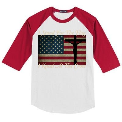 I Stand For The Flag And Kneel For The Cross Kids Colorblock Raglan Jersey