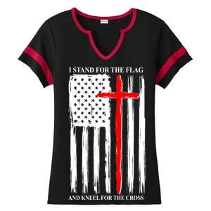 I Stand For the Flag And Kneel For The Cross Flag Ladies Halftime Notch Neck Tee