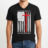 I Stand For the Flag And Kneel For The Cross Flag V-Neck T-Shirt