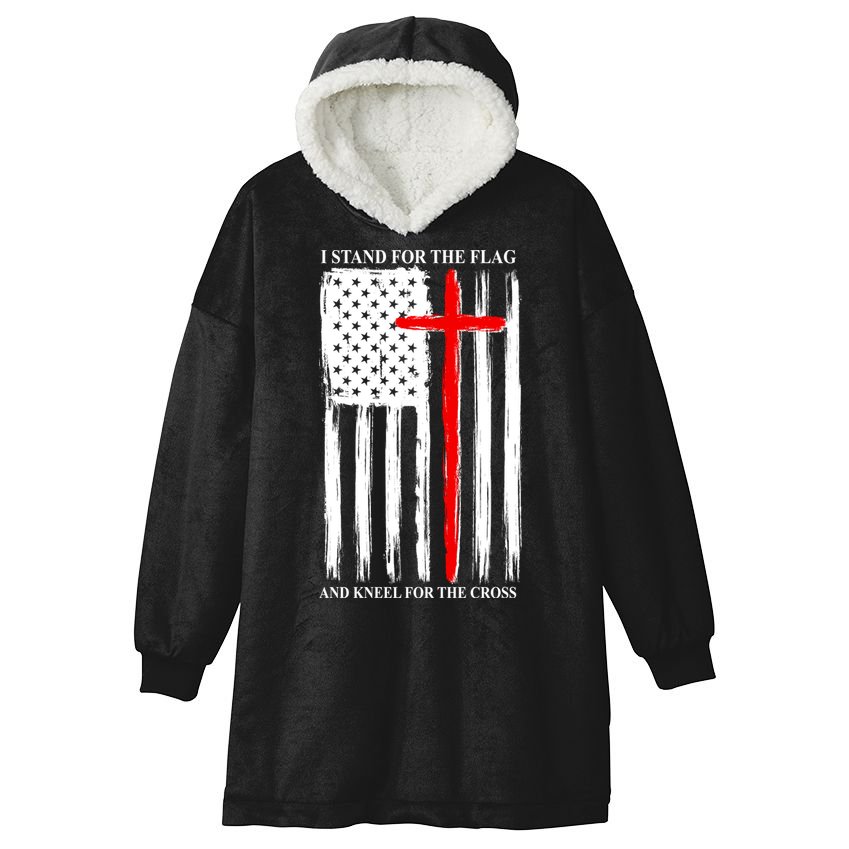 I Stand For the Flag And Kneel For The Cross Flag Hooded Wearable Blanket