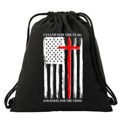I Stand For the Flag And Kneel For The Cross Flag Drawstring Bag