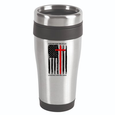 I Stand For the Flag And Kneel For The Cross Flag 16oz Travel Tumbler