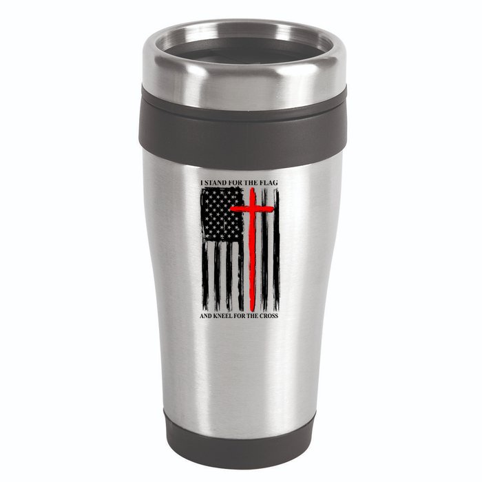 I Stand For the Flag And Kneel For The Cross Flag 16oz Travel Tumbler
