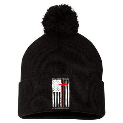 I Stand For the Flag And Kneel For The Cross Flag Pom Pom 12in Knit Beanie