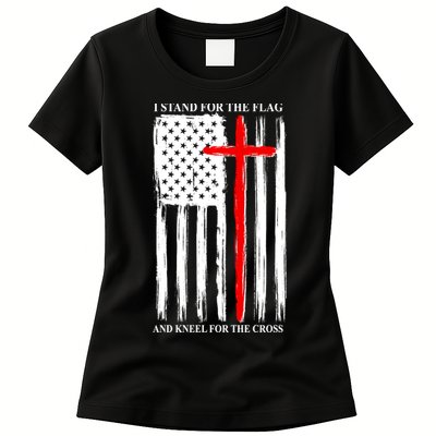 I Stand For the Flag And Kneel For The Cross Flag Womens T-Shirt