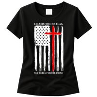 I Stand For the Flag And Kneel For The Cross Flag Womens T-Shirt