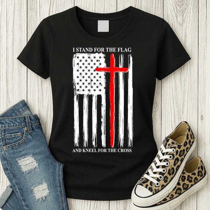I Stand For the Flag And Kneel For The Cross Flag Womens T-Shirt