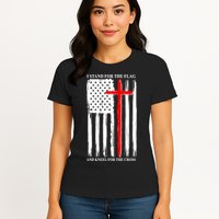 I Stand For the Flag And Kneel For The Cross Flag Womens T-Shirt