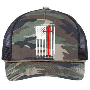 I Stand For the Flag And Kneel For The Cross Flag Retro Rope Trucker Hat Cap