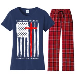 I Stand For the Flag And Kneel For The Cross Flag Women's Flannel Pajama Set