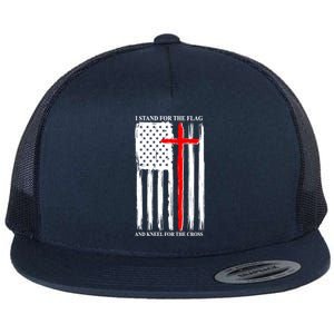 I Stand For the Flag And Kneel For The Cross Flag Flat Bill Trucker Hat