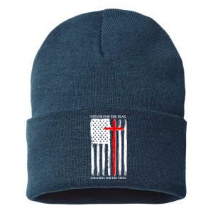 I Stand For the Flag And Kneel For The Cross Flag Sustainable Knit Beanie