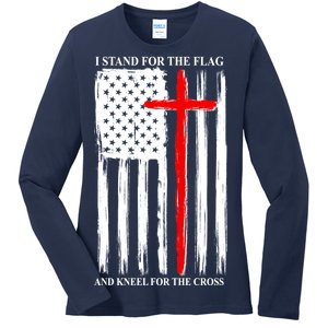 I Stand For the Flag And Kneel For The Cross Flag Ladies Long Sleeve Shirt