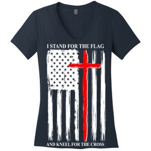 I Stand For the Flag And Kneel For The Cross Flag Women's V-Neck T-Shirt