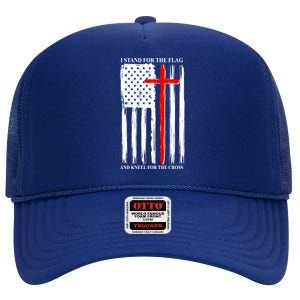 I Stand For the Flag And Kneel For The Cross Flag High Crown Mesh Back Trucker Hat