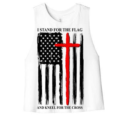 I Stand For the Flag And Kneel For The Cross Flag Women's Racerback Cropped Tank