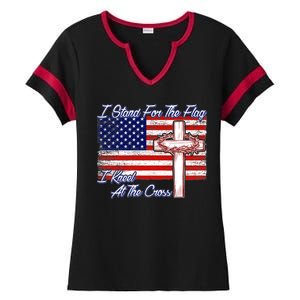 I Stand For The Flag I Kneel For The Cross Crown Of Thorns Ladies Halftime Notch Neck Tee