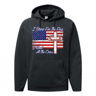 I Stand For The Flag I Kneel For The Cross Crown Of Thorns Performance Fleece Hoodie