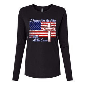 I Stand For The Flag I Kneel For The Cross Crown Of Thorns Womens Cotton Relaxed Long Sleeve T-Shirt