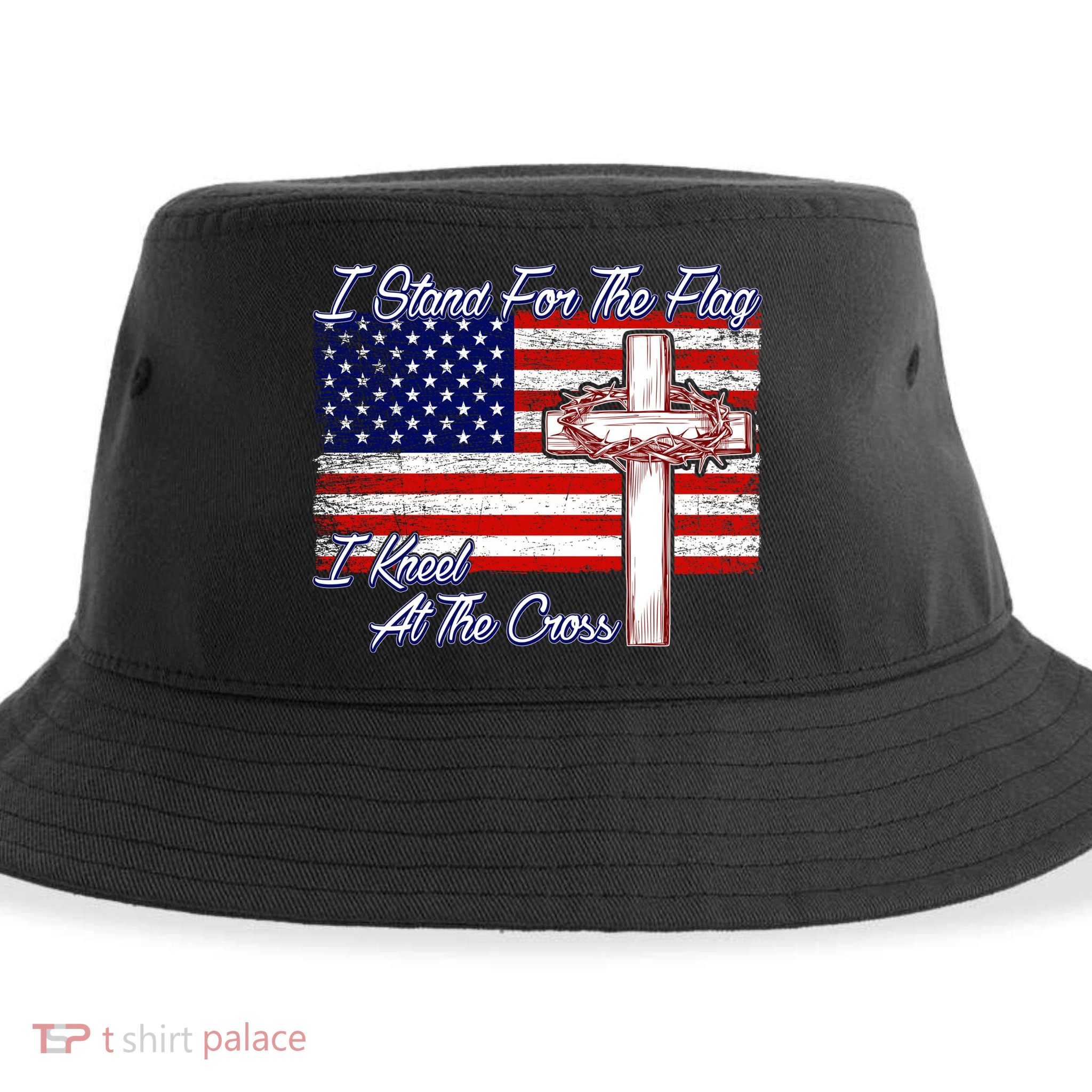 I Stand For The Flag I Kneel For The Cross Crown Of Thorns Sustainable Bucket Hat