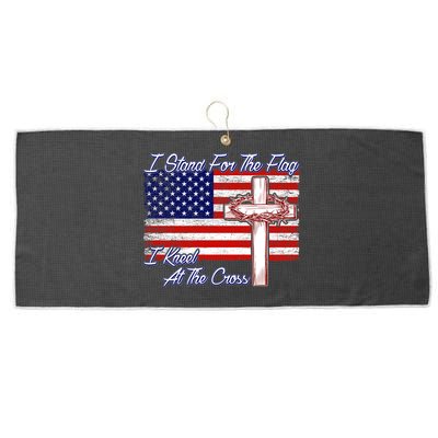 I Stand For The Flag I Kneel For The Cross Crown Of Thorns Large Microfiber Waffle Golf Towel