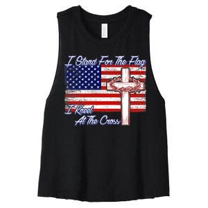 I Stand For The Flag I Kneel For The Cross Crown Of Thorns Women's Racerback Cropped Tank