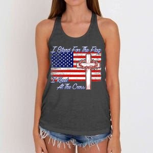 I Stand For The Flag I Kneel For The Cross Crown Of Thorns Women's Knotted Racerback Tank