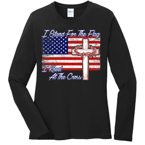 I Stand For The Flag I Kneel For The Cross Crown Of Thorns Ladies Long Sleeve Shirt