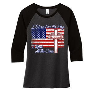 I Stand For The Flag I Kneel For The Cross Crown Of Thorns Women's Tri-Blend 3/4-Sleeve Raglan Shirt